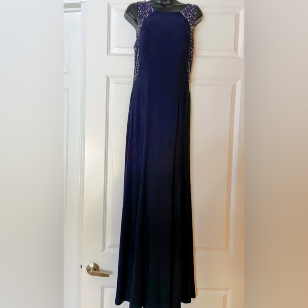 Cachet Embellished Evening Dress — Navy Blue — Size 8